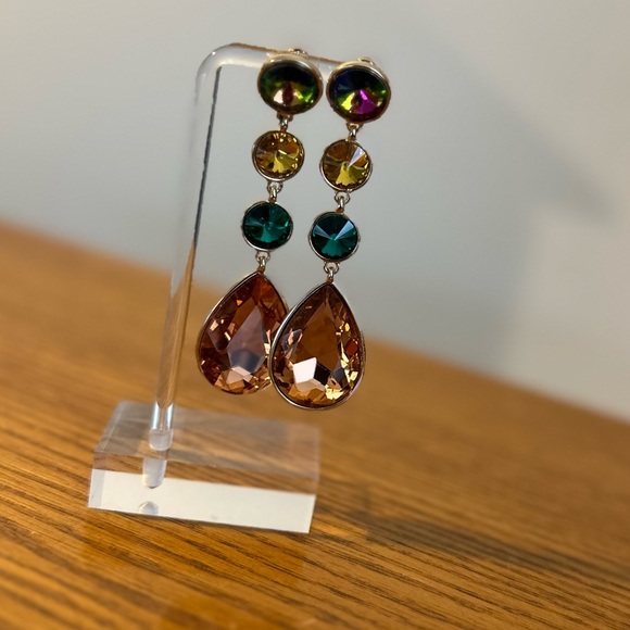 Peach, teal, yellow, purple AB chandelier earrings - Picture 1 of 3